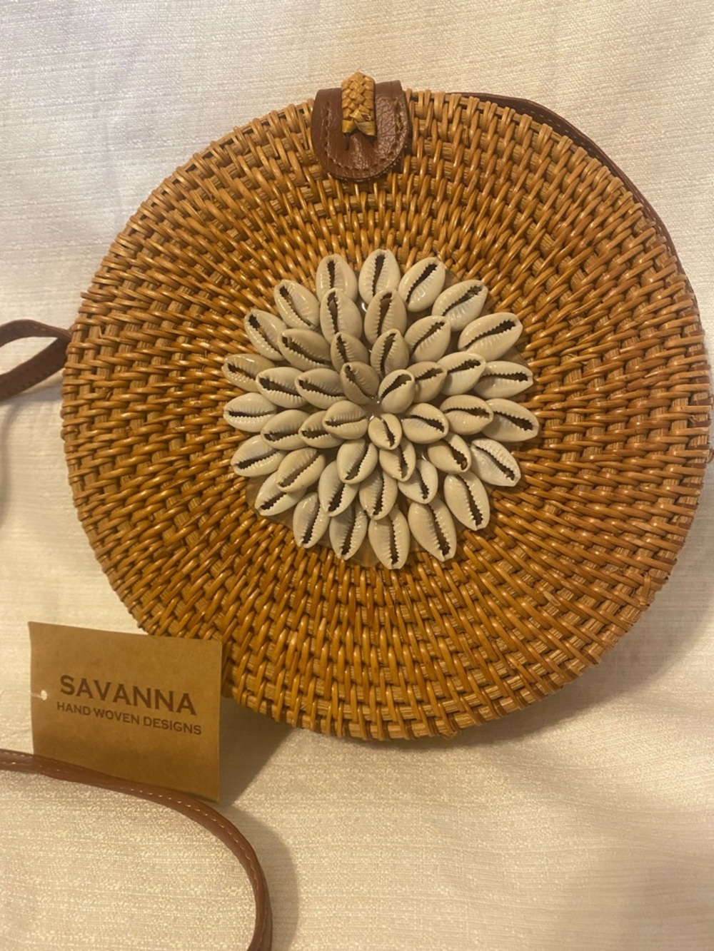 Savanna Round Hand Woven Seashell Shoulder Crossbody Bag